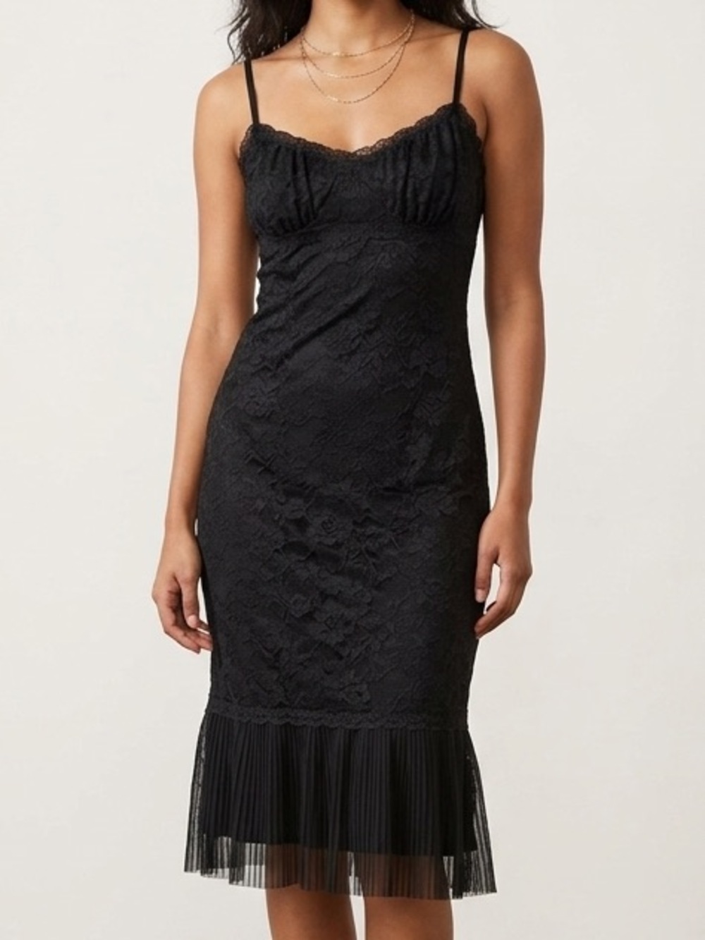 Vtg Betsey Johnson NY Y2K Black Mesh Lace Trim Slip Dress Whimsigoth Small